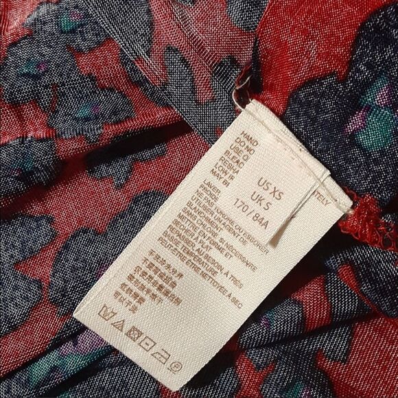 Free People M Red Blue Snap Front Neck Tie Long Sleeve Tunic Dress - Picture 7 of 10